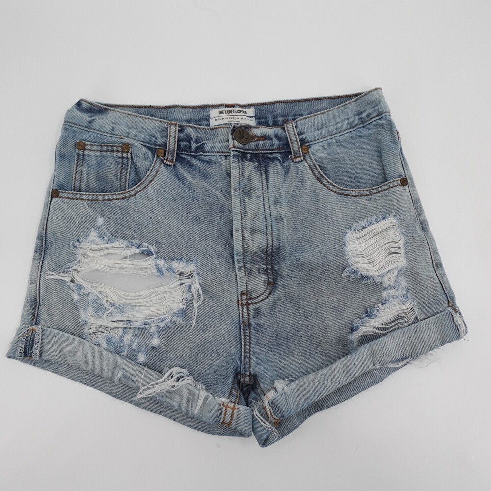 One X Oneteaspoon Shorts Womens 27 Blue Outlaws Distressed Denim Button Fly